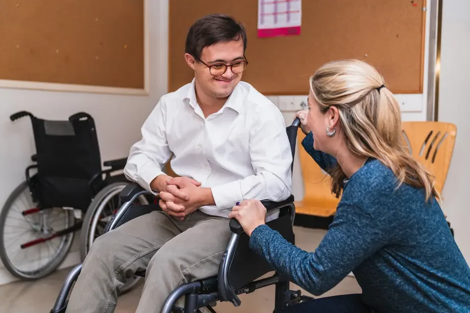 Support worker with client