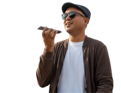 Deaf man speaking on mobile phone